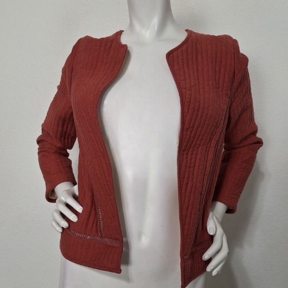 Akemi + Kin Preppy Textured Quilting Open Front Jacket Rust Red Size XS
